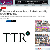 TTR report: M&A transactions in Spain decreased by 10% up to Q3 2022